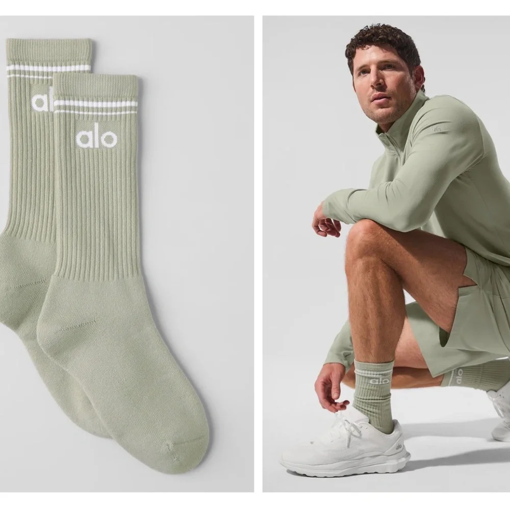 Alo yoga Unisex Throwback Sock Limestone/white